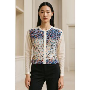 AFOUR Beaded Full Zip White Jacket XS
